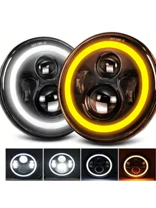 1pcs 17.78cm LED Headlights with Halo & Turn Signals, High/low Beam, Drl, Plug and Play for Jeep Wrangler Tj Jk Cj, 12V 24v, Light, 6500k