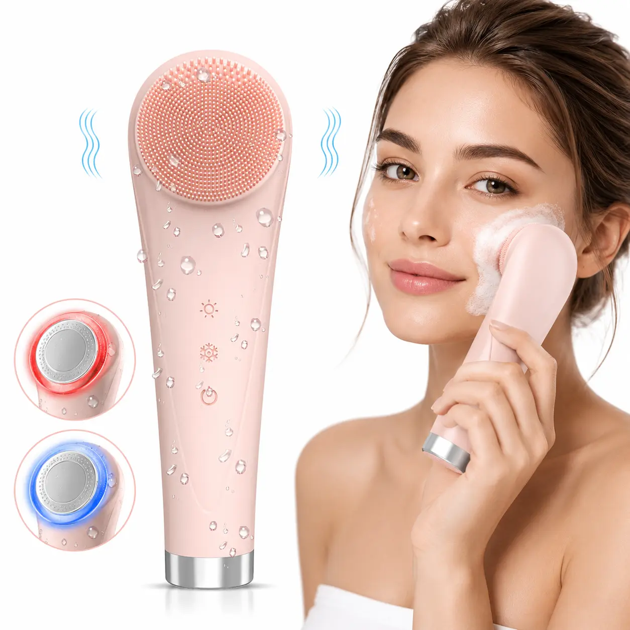 【Lovinity】 Facial Cleansing Brush 2-in-1 Hot & Cold Electric Face Scrubber, Silicone Deep Pore Cleanser & Vibrating Facial Massager,  Waterproof Skin Care Device for Women & Men