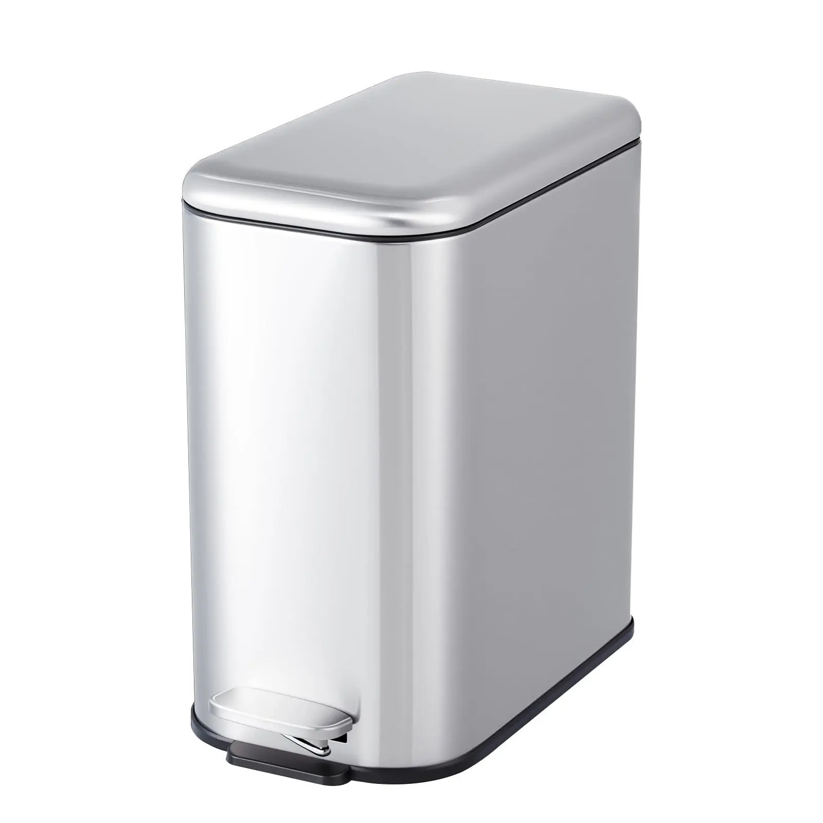 Bathroom trash can with lid, 3.2 gallon/12 liter stainless steel garbage bin with removable liner bucket, small step wastebasket with slim design for toilet, bedroom, office, silver