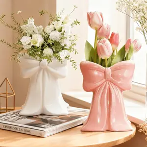 Large Bowknot Decorative Vase, Cute Ribbon Design Flower Vase, Home Decoration, Living Room Centerpiece, Bedroom Shelf Display, Table Decor