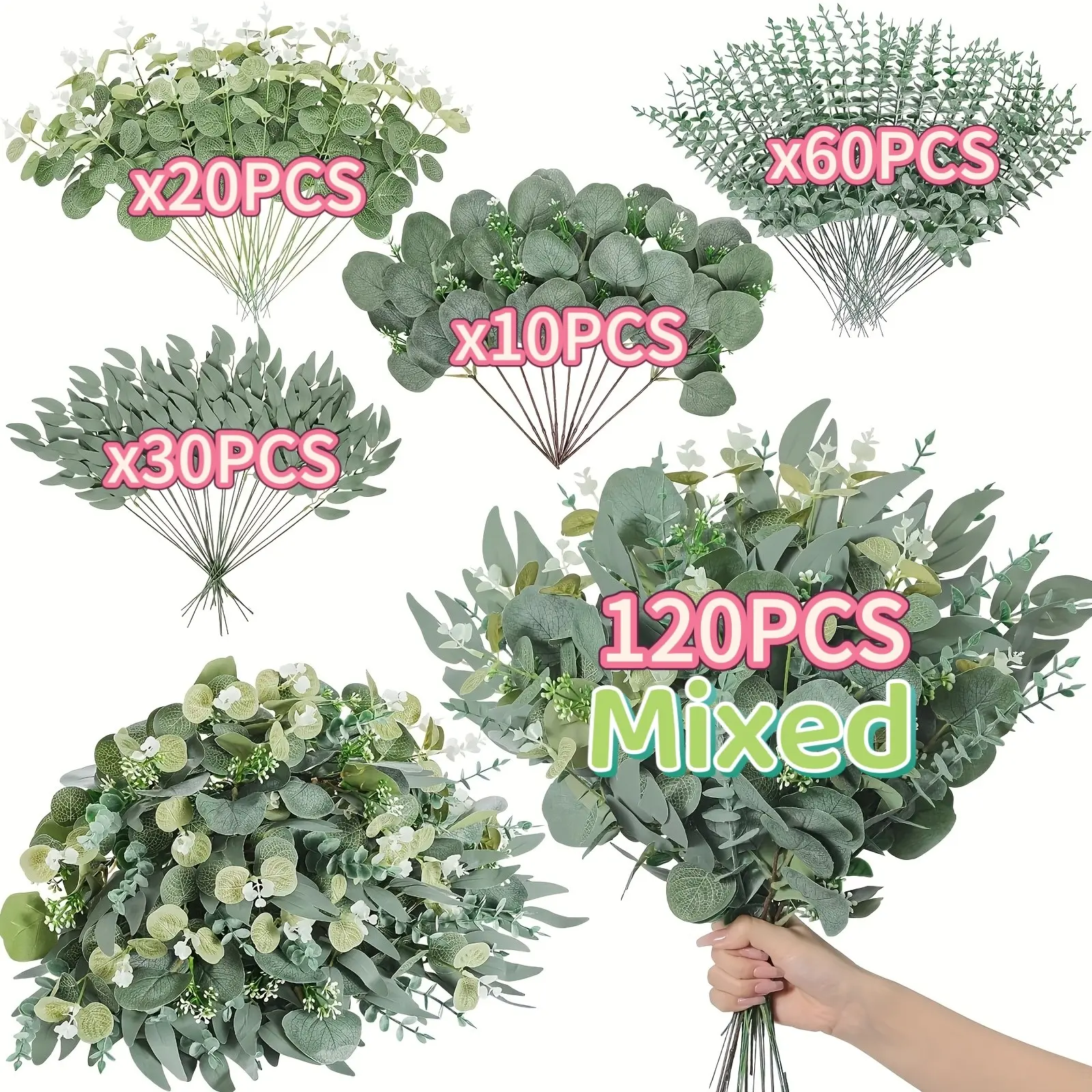 Artificial Eucalyptus Leaves and Stems, Realistic Feel, Natural Look, Suitable for Bouquets, Diy Bouquet Arrangement, Home Decor, Events, Faux Eucalyptus Flowers, Multiple Colors, Plastic Fake Greenery, Floral, Artificial Fake Plants