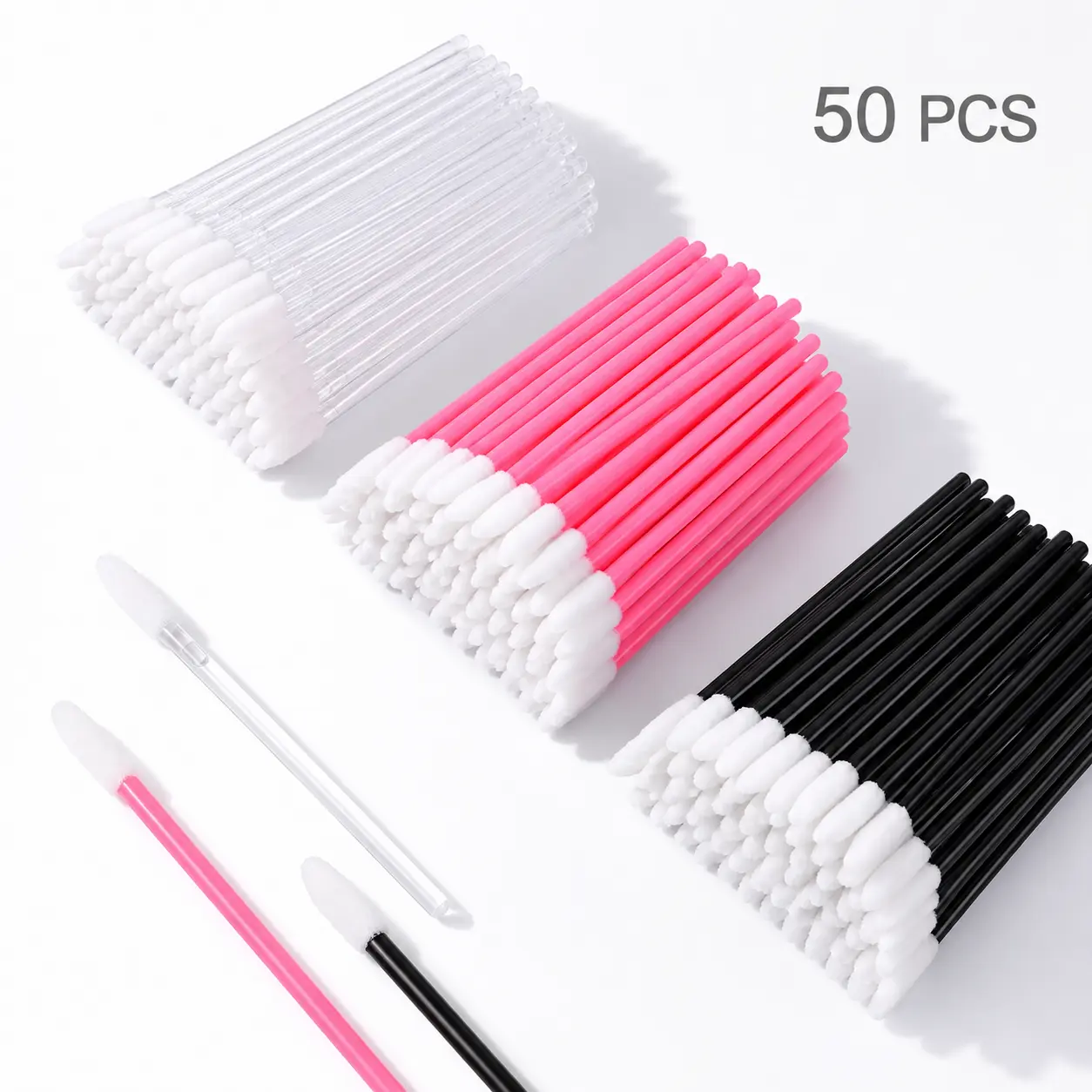 50PCS Disposable Velvet Lip Brush Pack, Soft Flocked Single Use Lip Applicators for Lipstick & Gloss, Portable Travel Makeup Tool