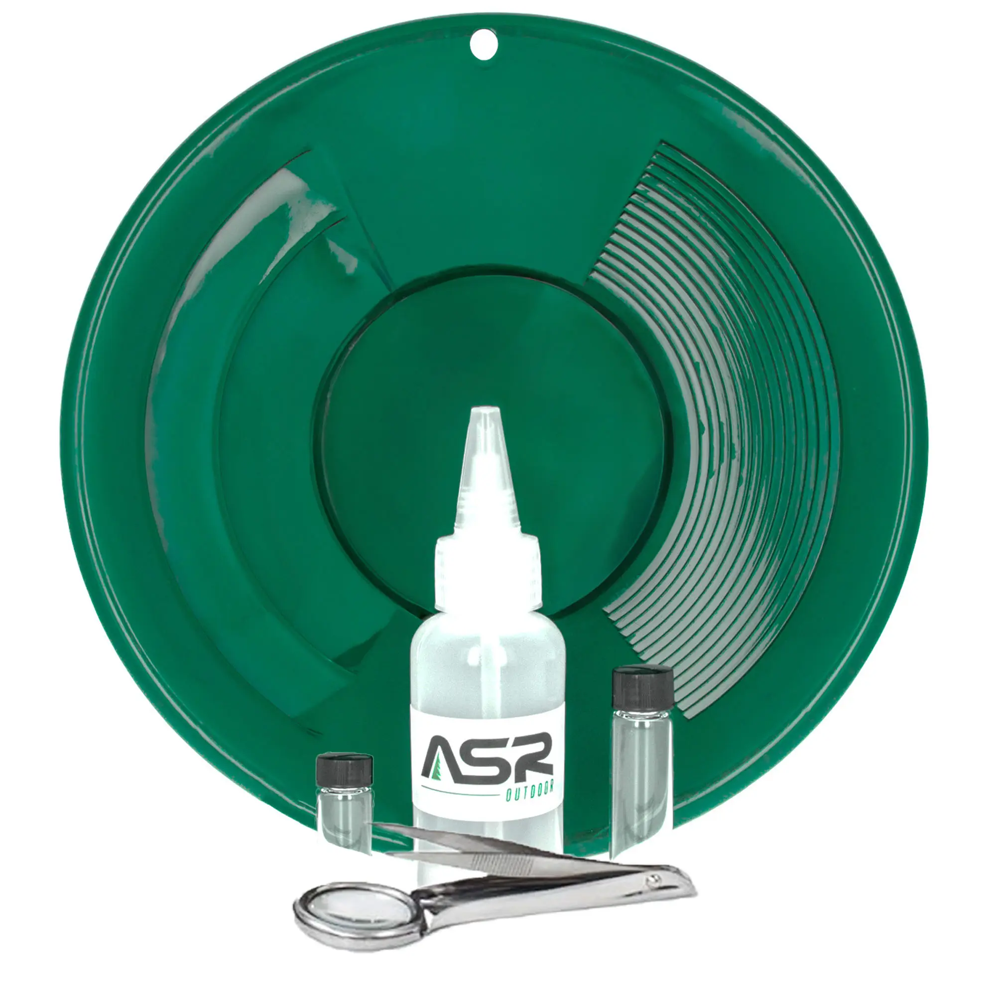 ASR Outdoor 5-Piece Gold Panning Kit for Beginners - Gold Prospecting Equipment Accessories with Pan, Tweezers, Vial, Magnifying Snuffer Bottle