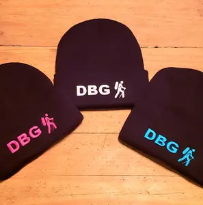 Black DBG 12" Knit Beanie with White, Aqua and Neon Pink Logo