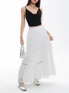 Women's High-Waist Boho Tiered Maxi Skirt - Drawstring Flowy A-Line, Machine Washable Skirts for Summer Beach, Boho Outfits