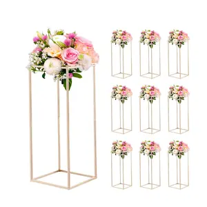 VEVOR Wedding Flower Stand, 10PCS 23.62-inch Column Flower Stand, Floral Stands with Hidden Screw, Rectangular Cubic Floral Display Rack for Wedding, Party, Birthday, Home, French Gold Stands
