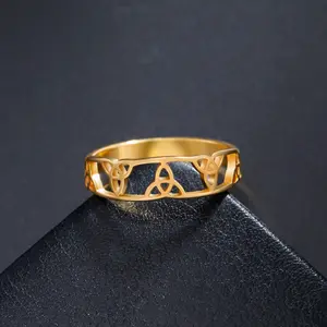 Titanium steel hollow fashion Celtic knot triangle stainless steel ring men and women couple gift daily versatile y2k