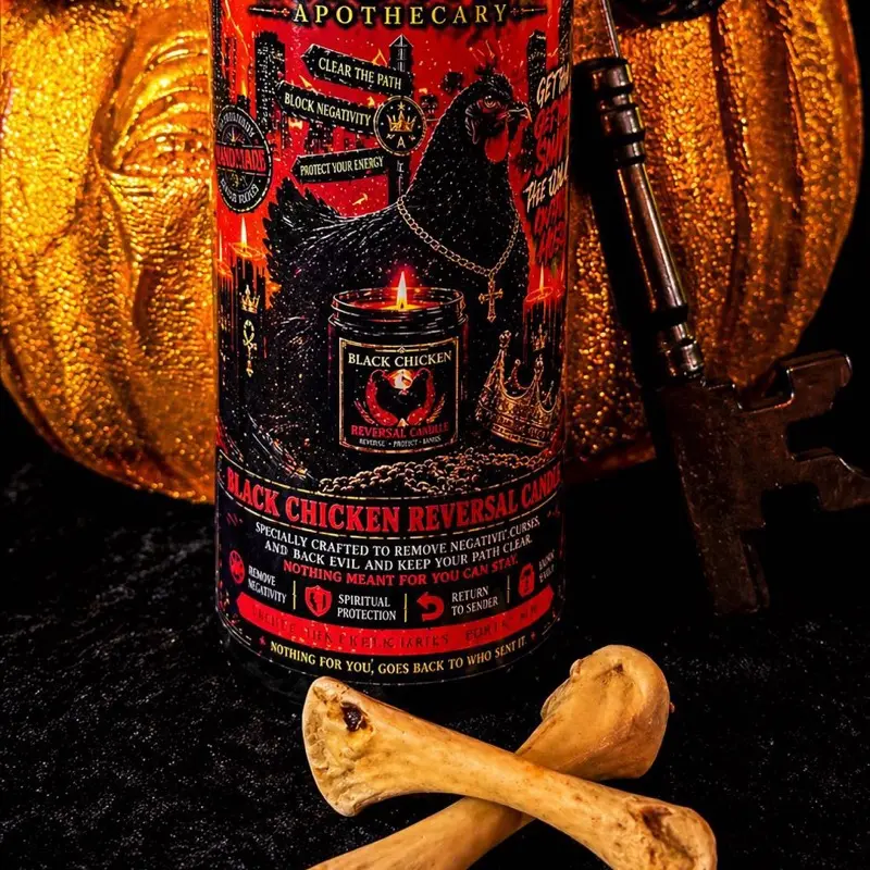 Black Chicken Reversal Ritual Candle – Protection, Energy Clearing & Return to Sender | Crossroads and Crowns Apothecary