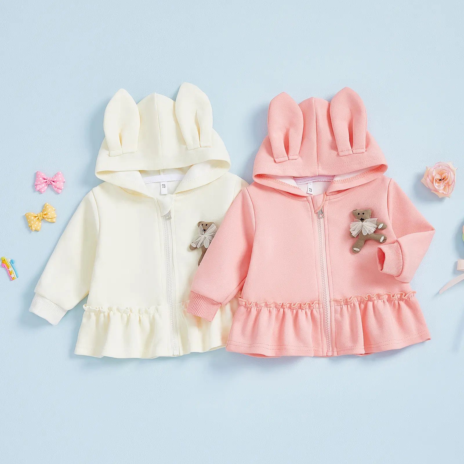 Toddler Baby Girl Fall Winter Jacket Long Sleeve Zip Up Ruffled Hem Hood Coat Cute Stuffef Animal Warm Clothes 0-4 Years