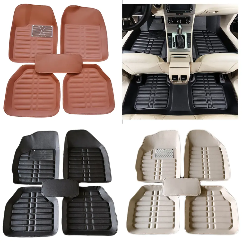 5pcs Universal Fit Car Floor Mats, PU Leather Car Carpet Mats, Anti-Slip Nibbs Backing & Driver Pad Fit for SUV,Vans,sedans, Trucks
