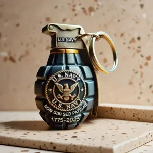 Rustic U.S. Navy Grenade Figurine Bar & Desk Decor with 1775-2025 Engraving Ideal for Naval Enthusiasts