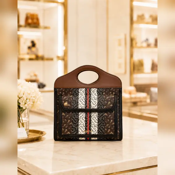 Pre-owned BURBERRY - Tote Bags Monogram Stripe Canvas Mini Pocket Tote Bag Brown Black LA23266732