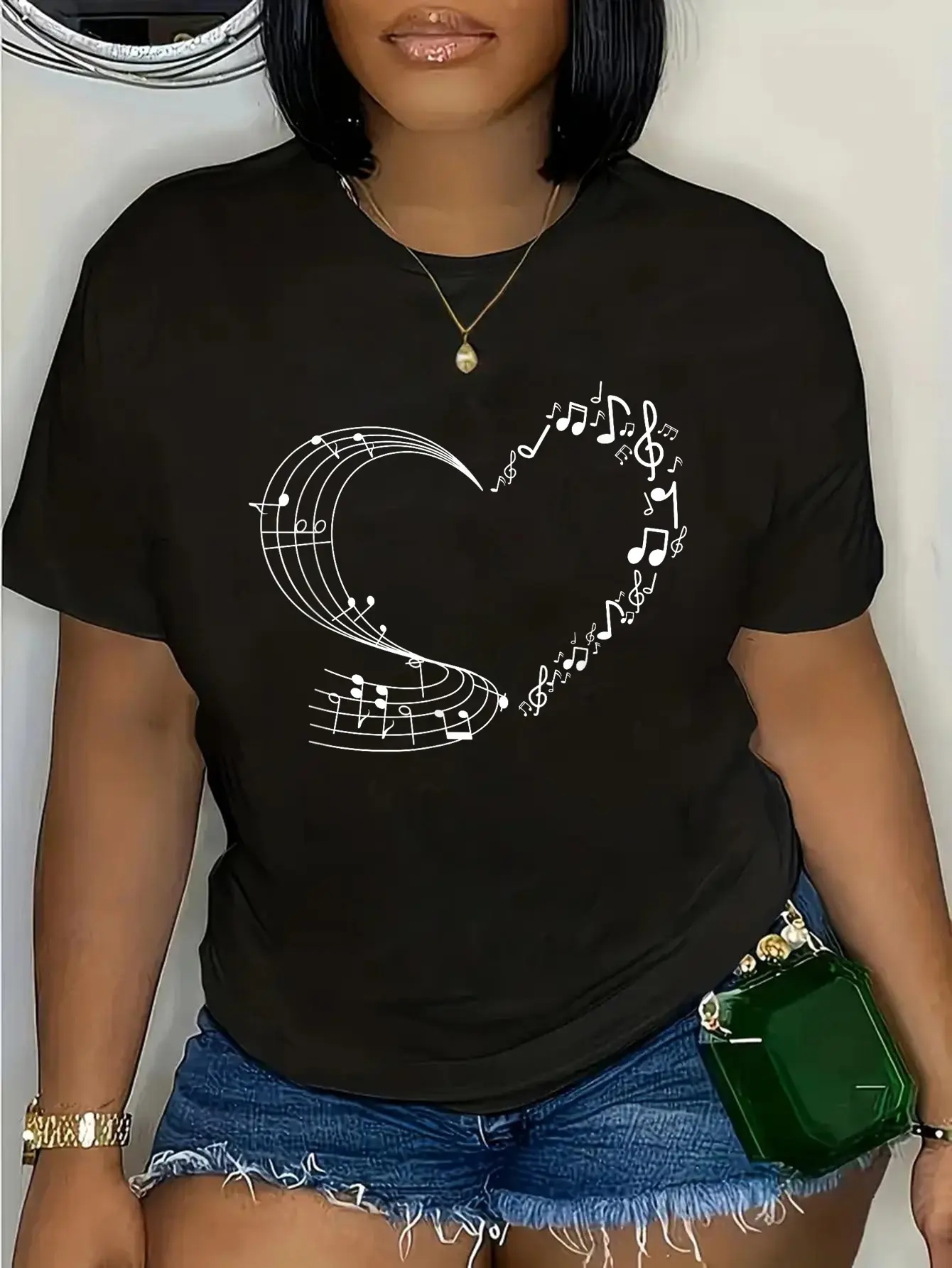 100% Cotton Cute Heart Music Note Women Girls Musicians T-Shirt