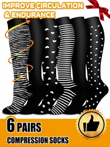 Compression Socks for Men & Women, 20-30mmhg Knee High Design, Running Performance Recovery, 6 Pairs for Circulation Support, Athletic Socks