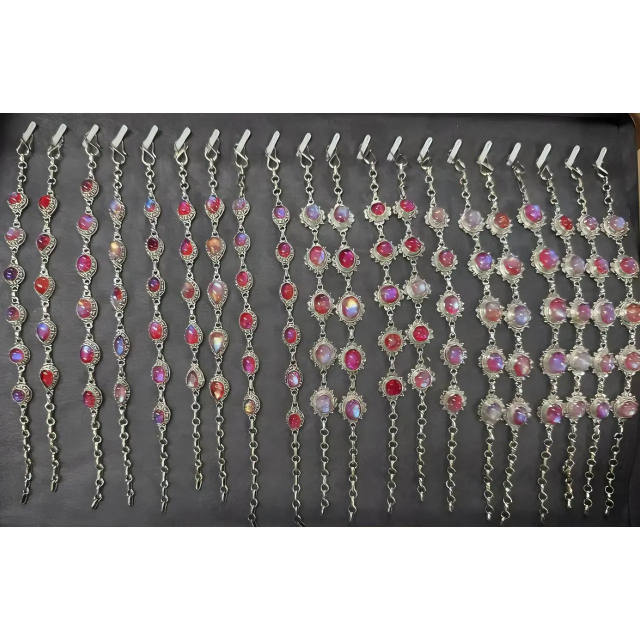 Women's Elegant Chain Bracelets with Multicolored Gemstones, 12-Piece Costume Fashion Accessory Set, Set Of 12
