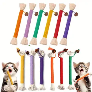 12pcs Cat Chew Toy Rope, Durable Fabric Dental Chew Stick for Teeth Cleaning, Indoor Pet Chewing Toy, Non-Battery Uncharged (Random Color)