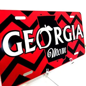 Georgia Mom License Plates and Car Tags for the Bulldog Fans. These Custom made aluminum car tags feature chevron stripes and peach logo