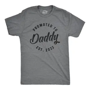 Mens Promoted to Daddy 2026 and 2025 T Shirt Fathers Day Tee for New Best Dad Ever Mens Funny T Shirts Cool Vintage Fashion T-Shirt Gift Classic Menswear Dad Joke Apparel for Men Novelty Tees for Guys Grey