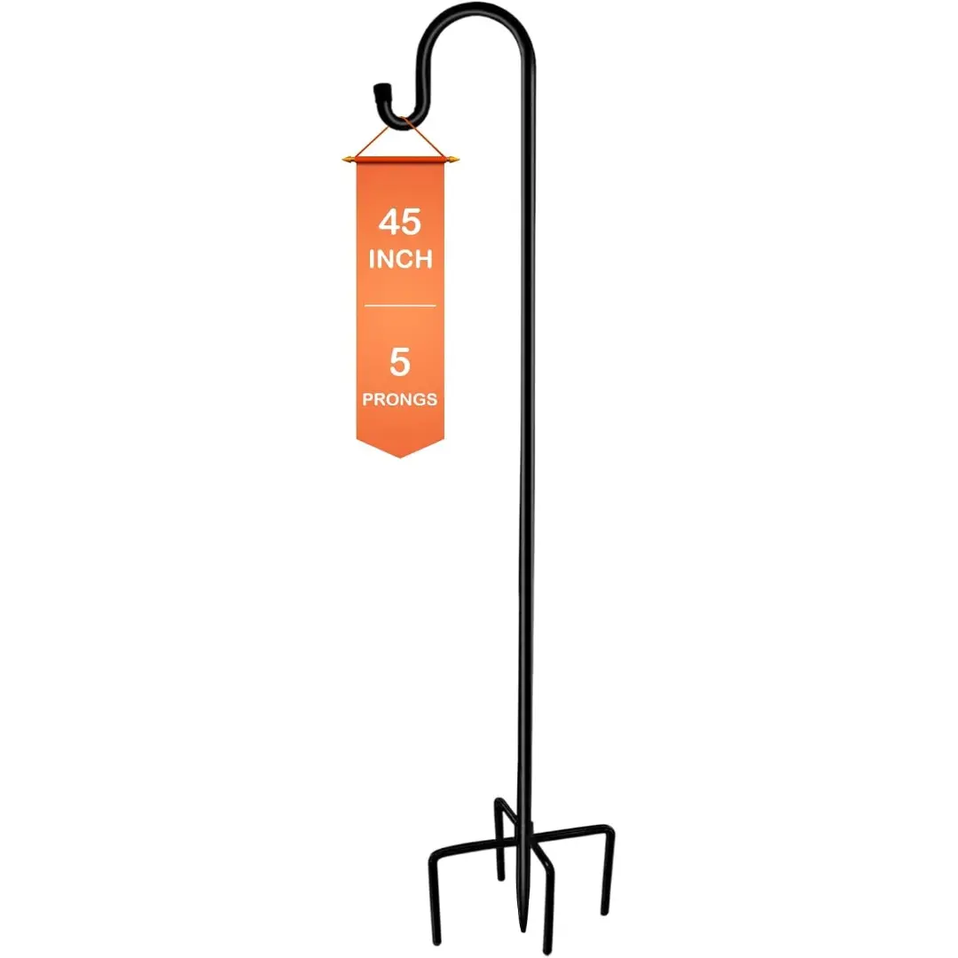 XDW-GIFTS Heavy-Duty Solid Shepherd Hook, 45 in Thick Steel Garden Pole with 5-Prong Base, Rustproof Easy-to-Install Hanger That Supports Feeder, Outdoor Decor