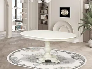 Luxe by East West Furniture - E5T-LWH-TP - A Wooden Dining Table with Butterfly Leaf Oval tabletop � Linen White Finish