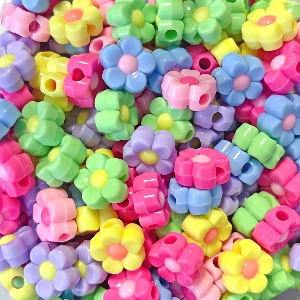 60/80/100pcs Multicolor Acrylic Flower Spacer Beads - Vibrant Assorted Colors, Intricate Floral Design for DIY Jewelry Making, Bracelets, Necklaces, Earrings, Keychains & Hair Accessories, Craft Bead Supplies | Bead Embellishments | Durable Bead Material,