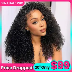 [ 20" only $99] Ashimary 3-in-1 Half Wig with Kinky Edges High-Quality 100% Human Hair Drawstring Wig for Beginners Natural Hairline