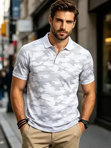 Men's Fashion White Camouflage Golf Polo Shirt, Golfing Apparel, Athletic Tops, Spring and Summer Street Style Short Sleeve Quick drying Moisture absorbing Sports Performance, Suitable for Summer Street Leisure Sports Exercise