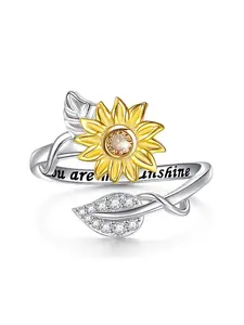 Sunflower Design Rhinestone Decorated Ring, Elegant Flower Design Ring for Women, Fashion Jewelry Accessories for Party, Daily Clothing Decor, Adjustable Sunflower Ring
