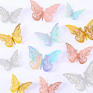 Butterfly sticker with 12 pcs/bag of different size for bouquet, cake, home decoration festive decorations halloween thanksgiving party backdrop