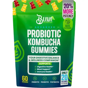 Probiotic Kombucha Gummies with Prebiotics Probiotics Postbiotics Slippery Elm Bark and Fiber Probiotics Gummy Supplement for Men and Women 60 Gummies Daily Digestive Support Gut Health and Bloating Relief Formula