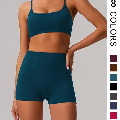 Women's Solid Color Fitness Sport Two-Piece Set, Sportswear Set, Exercise Clothing, High Elastic Tank Top and High Waist Butt Lifting Shorts, Suitable for Gym and Outdoor Activities, Solid Sports Sets