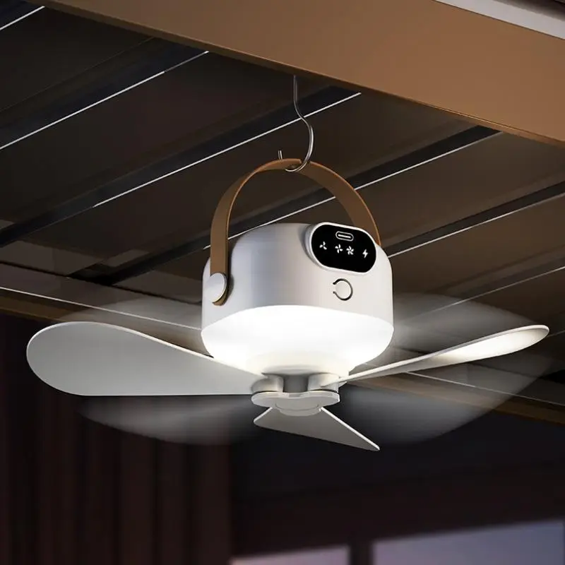 Portable USB Rechargeable Ceiling Fan, 4000mAh Camping Tent Fan with Emergency Lighting & Remote Control for Outdoor Tent, Travel, Office, Dormitory