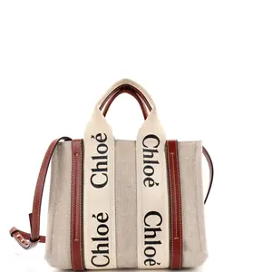 Pre-owned Chloé Canvas Plain, Leather Tote Bags REBAG Chloe Woody Tote Canvas with Leather Small by Rebag