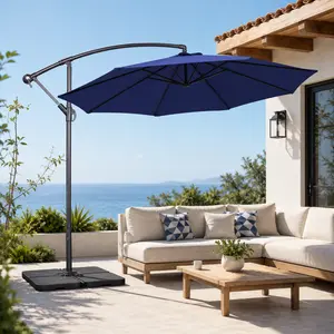Costoffs 10ft Patio Offset Cantilever Umbrella with Cross Base, Heavy-Duty Sunshade Canopy, Crank-Operated Hanging Banana Parasol, Outdoor Canopy Shelter for Backyard, Garden, Patio Umbrella