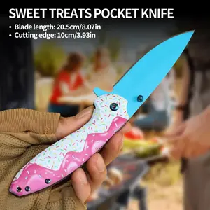 Folding EDC Knife, Doughnut Aluminum Handle Portable Pocket Knife Knives For Camping Hunting Outdoor Kitchen Use.