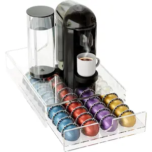 Acrylic 1-Tier Clear Coffee Pod Organizer Storage Drawer for 40 Nespresso Vertuo Pods