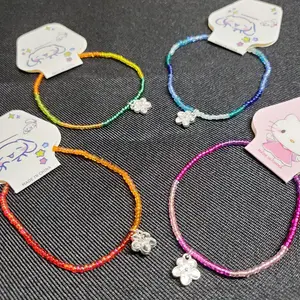 Handmade Seed Bead Bracelet with Flower Charm - Available in Different Colors - Rainbow & Colorful Options - Unique Design
