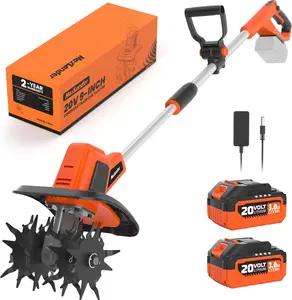 MAXLANDER 20V Cordless Tiller Cultivator, 9-Inch Electric Garden Tiller with 48 Steel Tines, 360RPM Battery Powered Rototiller for Gardening, 4.0Ah Battery and Charger Included land cultivator