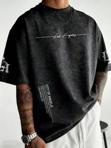 Men's Plus Size 2xl-6xl Los Angeles Short Sleeve T-Shirt, Vintage Street Style Print Top, Casual Fashion Tee for Everyday Wear