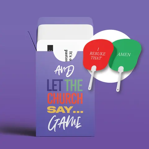 Faith-Based Bold Humor Tabletop Game "And Let The Church Say" - 1 Card Game, 2 Double-Sided Fans (AMEN & I REBUKE THAT), Family Fun, 12+ Years, Latex-Free, 7 oz, for Bible Studies, Church Events