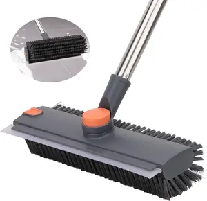 Ergonomic Floor Brush No Bend Adjustable Handle Scrubber Squeegee Long Handle Rubber Scraper Non Slip Grip Easy Clean Tool Standing Floor Cleaner for Bathroom Kitchen - Cleaning