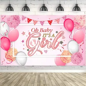 2D Flat Banner 1pc, Baby Shower Party Backdrop Decorations, Large Durable Fabric, Photo Booth Background, No Power Needed