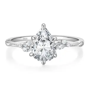 EAMTI 2CT 925 Sterling Silver Engagement Rings Pear Cut Wedding Teardrop Bridal Halo Cubic Zirconia Promise Rings for Women