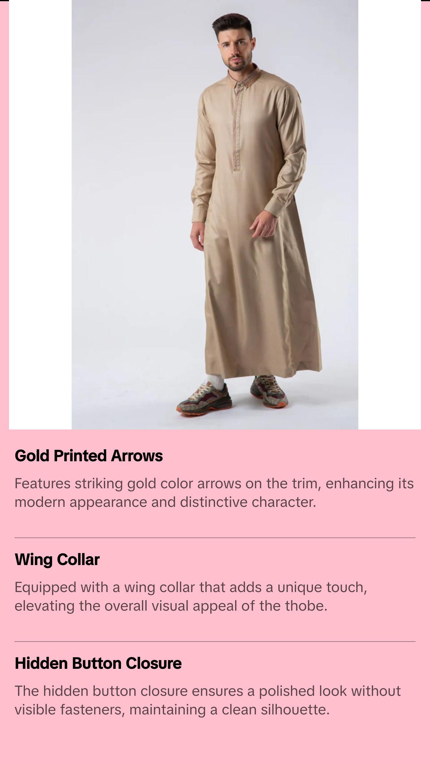 Men's Casual Full Length Islamic Thobe AAR2429 Golden Printed Arrows - Palm Sand