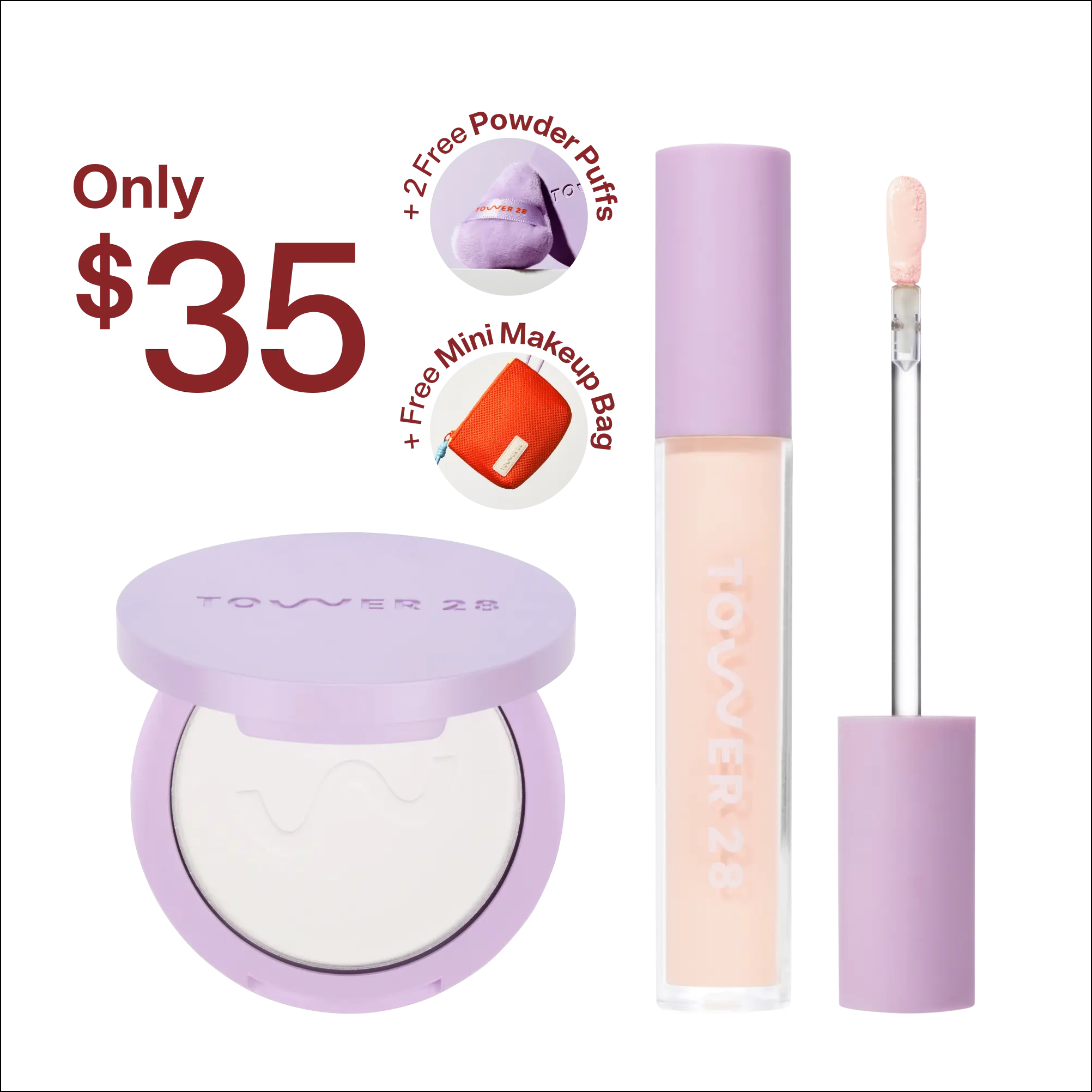 Tower 28 Swipe and Set Bundle - Swipe Serum Concealer & GetSet Pressed Powder - Hydrating & Concealing Makeup Set