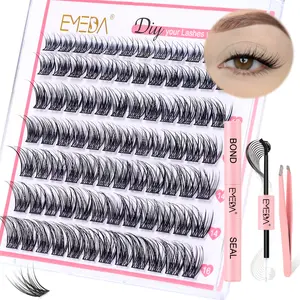 EMEDA Natural Lash Clusters Kit Eyelash Clusters Wispy C Curl DIY at Home Lash Extensions Kit Individual Lashes Mix Lengths Super Thin Band Cluster lashes with Bond and Seal, Tweezers (8-16mm Natural) Makeup Cosmetic Eyelash Extension Eyelashes Extensions