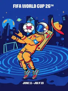 Space Cowboy Football Art – 2026 Global Tournament Poster Intergalactic Soccer Pride Wall Art TM Aerospace-Grade Quality Pop-Art Style Astronaut Design