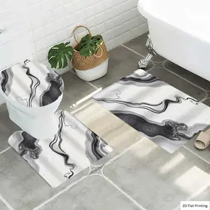 1/3Pcs Abstract Black White Marble Bathroom Mat Set, Flannel Non Slip Bath Rug, Toilet U-Shape Mat, Toilet Lid Cover, Thickened Soft Absorb Water, Microfiber Surface Memory Foam Cushion, Home Bathroom Holiday De