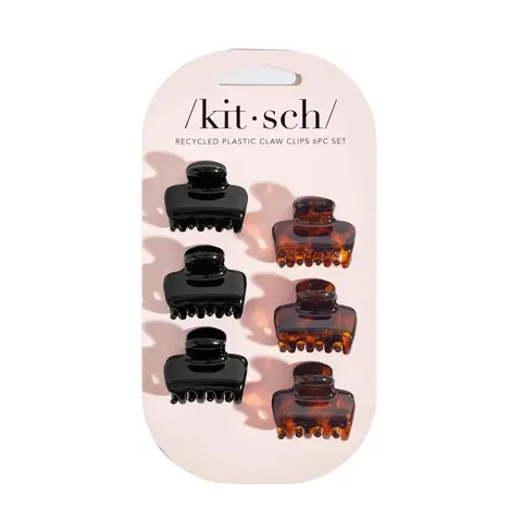 Recycled Plastic Mini Cloud Claw Clips 6pc Set - Black & Tort
