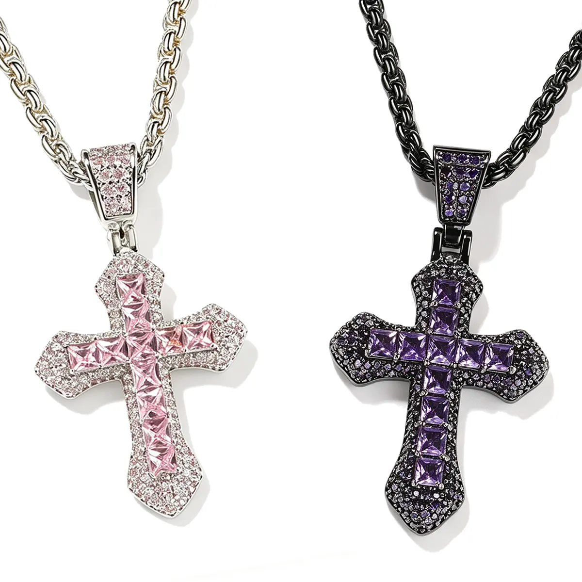 Cross Necklace Iced Out Crystal Zirconia - Chunky Cross Hip Hop Cross Necklace for Faith Crystal Coptic Pendant Jewelry Gemstone Stainless Steel Chain for Men Women